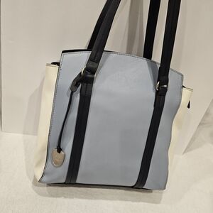 London Fog Light Blue and Cream Tote Bag